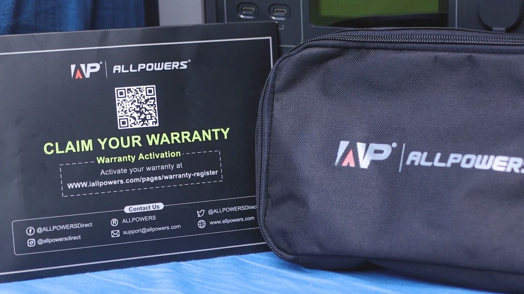 Cable bag and warranty information for the AllPowers R1500 1800W Portable Power Station